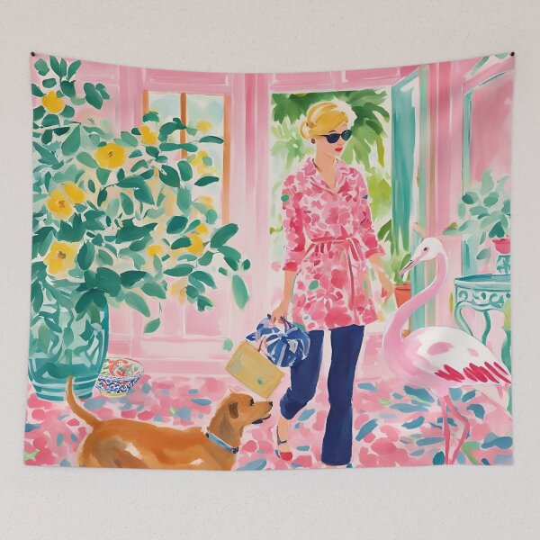 Item preview, Grandmillennial art, Pink flamingo invasion designed and sold by SophieClimaArt.