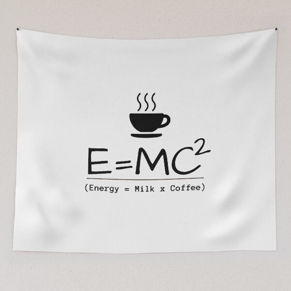 Item preview, Albert Einstein E=MC2, theory of caffeine, science joke, physics joke, energy, milk, coffee, white aesthetic designed and sold by lagunaklein.