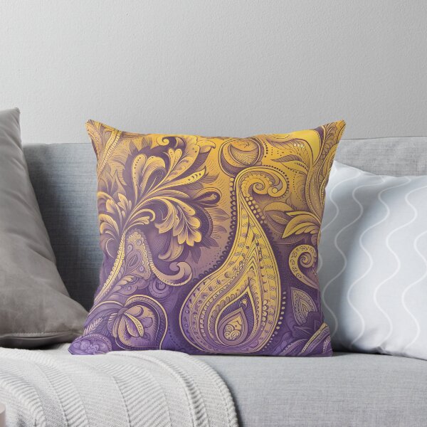 Aperçu de l'œuvre Le motif Paisley moderne jaune à violet s'estompe créée et vendue par Inkstorm-London.