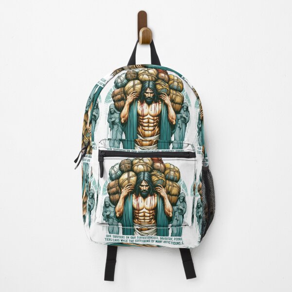 Item preview,  "Jesus carrying on his shoulders our sufferings, diseases, poverty, pain, tears, and the heavy burdens of many afflictions. With sweat dripping, he walks while the sick and suffering follow." designed and sold by PaintMeWorld.