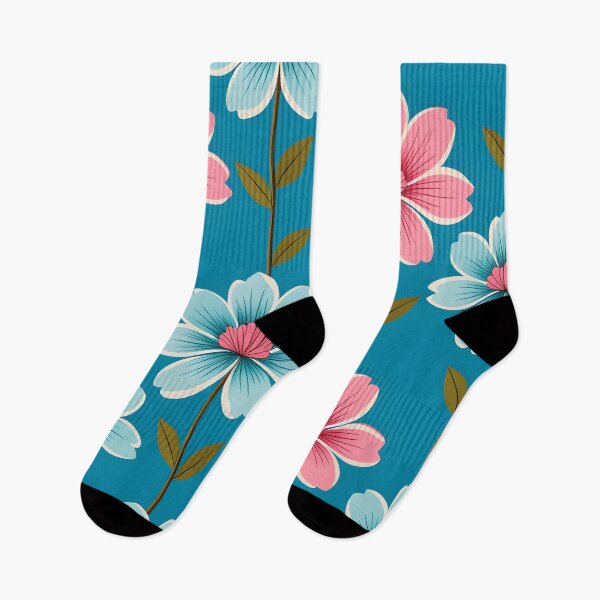 Item preview, Mid Century Modern Botanical Flower Pattern Pink, Light Blue designed and sold by Prints and Lifestyle.