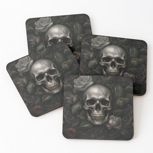 Item preview, Skull and Roses Candle - Gothic Floral Home Decor Accent  designed and sold by PandaTShirtShop.