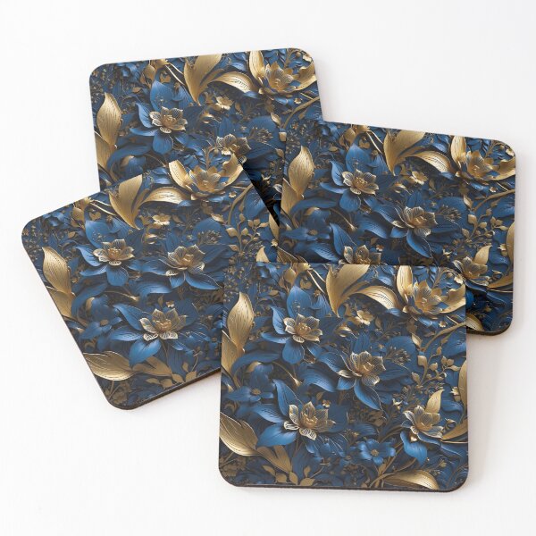 Item preview, Flowers in royal blue and gold - 3D relief pattern #59 designed and sold by GoldenEraArt.