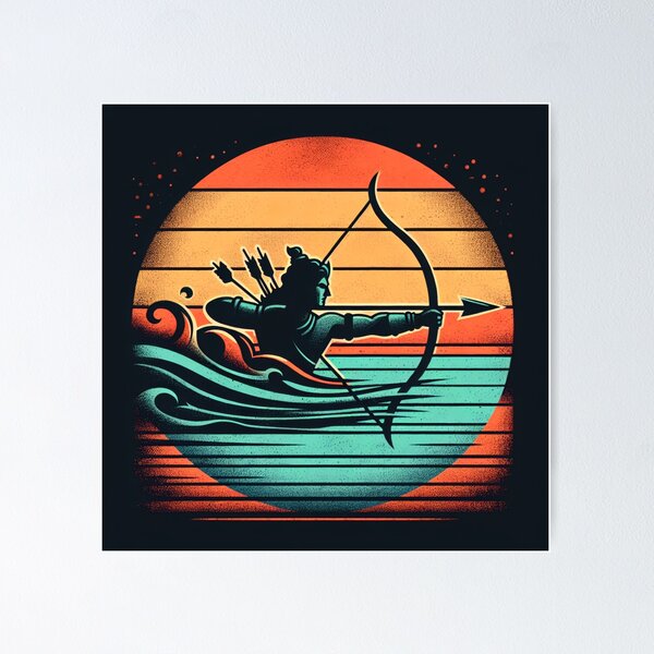 Item preview, Arjuna Shooting Arrow Vintage Sunset Empowering Yoga Meditation designed and sold by DEEZAYN.