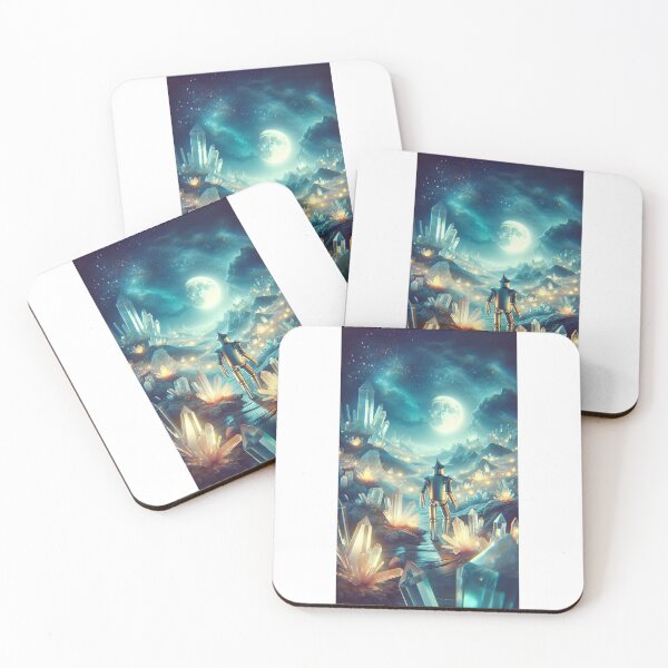 Item preview,  An ethereal portrait of the Tin Man exploring a moonlit crystal valley, where each crystal glows with a soft, internal light designed and sold by quantum X.