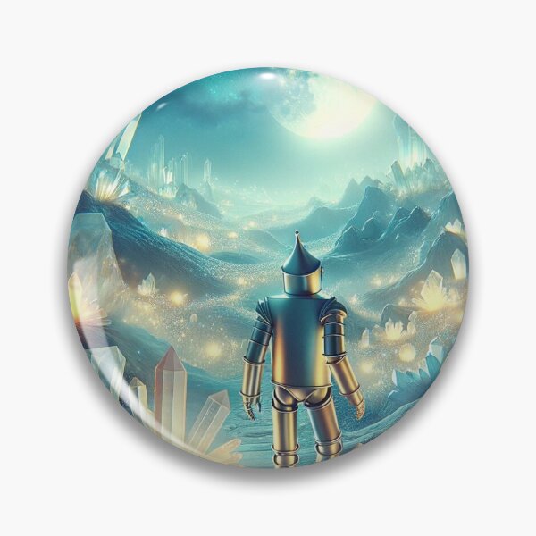 Item preview,  An ethereal portrait of the Tin Man exploring a moonlit crystal valley, where each crystal glows with a soft, internal light designed and sold by quantum X.