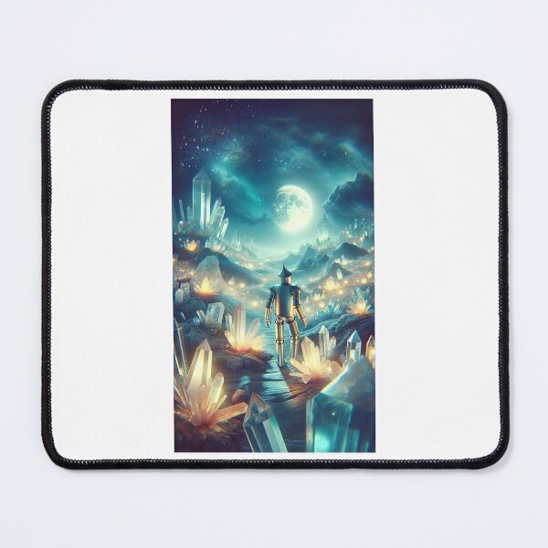 Item preview,  An ethereal portrait of the Tin Man exploring a moonlit crystal valley, where each crystal glows with a soft, internal light designed and sold by quantum X.