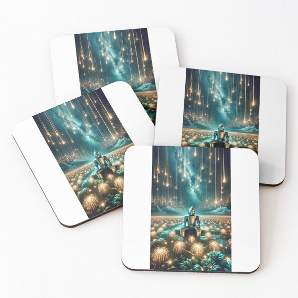 Item preview, - An otherworldly portrait of the Tin Man sitting in a surreal field under a starry sky, with radiant lights cascading overhead.  designed and sold by quantum X.