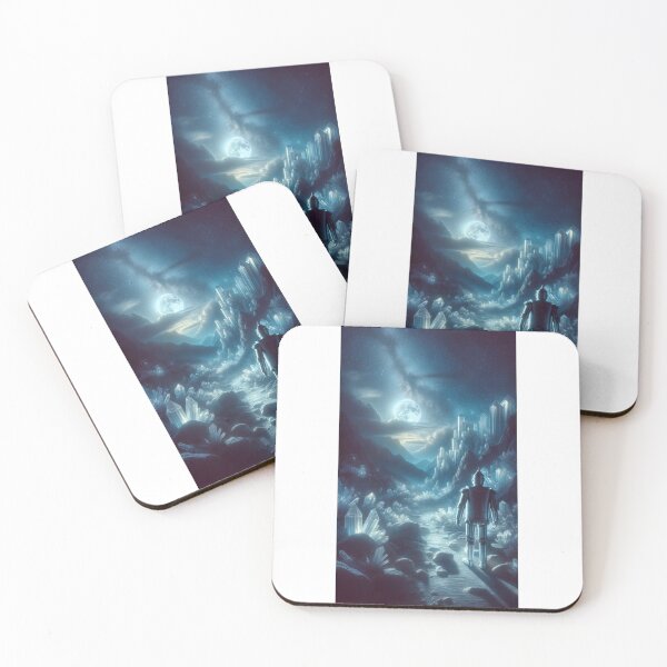 Item preview, A mystical portrait of the Tin Man in a moonlit valley, surrounded by towering crystal formations. The crystals are shimmering in the moonlight, designed and sold by quantum X.