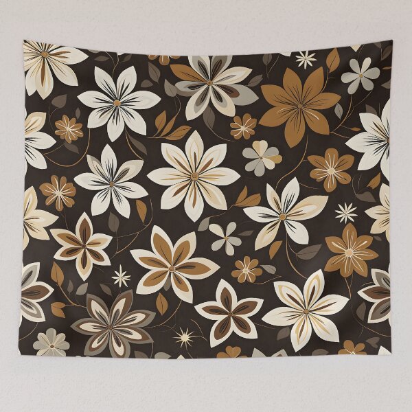 Item preview,  Mid Century Modern Botanical Flower Pattern Brown designed and sold by Prints and Lifestyle.