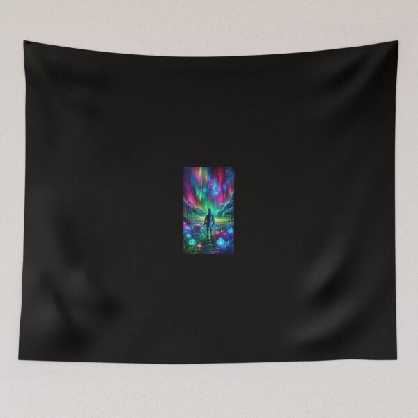 Item preview,  A mystical portrait of the Tin Man standing in a surreal, vibrant field, looking up at an array of colorful auroras in the sky designed and sold by quantum X.