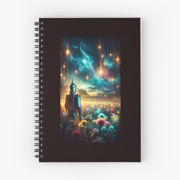 Item preview, A dreamy portrait of the Tin Man in a surreal field, gazing at mesmerizing lights dancing in the sky. The field is whimsica designed and sold by quantum X.
