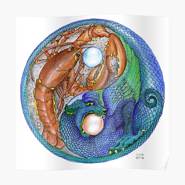 Lobster and Dragon Yin Yang Poster