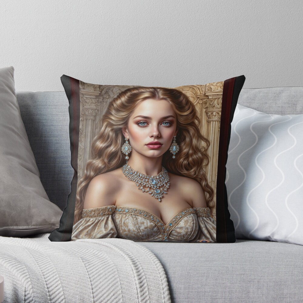 The Elegance Of Lady Adeline Denashious AI Concept Art by Xzendor7 - An Alluring Lady Of The Age 4 The Elegance Of Lady Adeline Denashious Beautiful AI Concept Portrait Art by Xzendor7 Decorative Throw Pillow Art Print