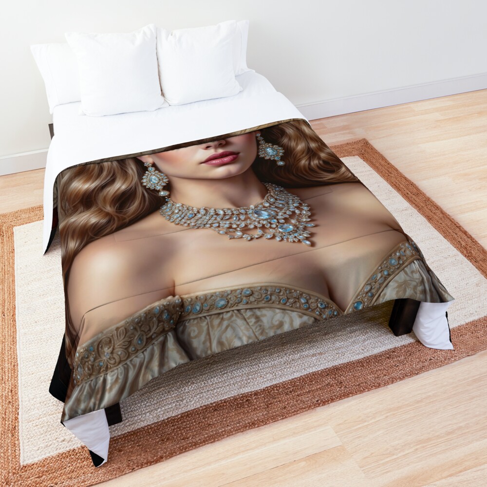 The Elegance Of Lady Adeline Denashious AI Concept Art by Xzendor7 - An Alluring Lady Of The Age 3 The Elegance Of Lady Adeline Denashious Beautiful AI Concept Portrait Art by Xzendor7 Decorative Comforter Art Print