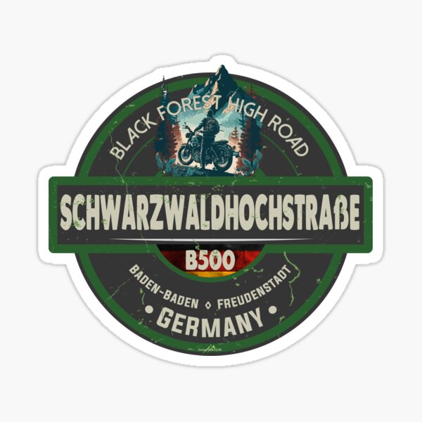 Artikel-Vorschau von B500 Schwarzwald, ikonische deutsche Motorradroute, Aufkleber und T-Shirt 04, designt und verkauft von OuterShellUK.