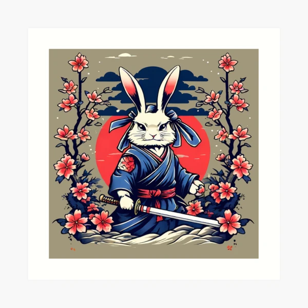 Japanese Samurai Rabbit Tattoo, Kawaii Ninja Rabbit