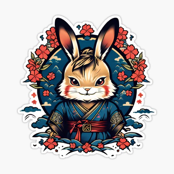 Japanese Samurai Rabbit Tattoo, Kawaii Ninja Rabbit | Sticker