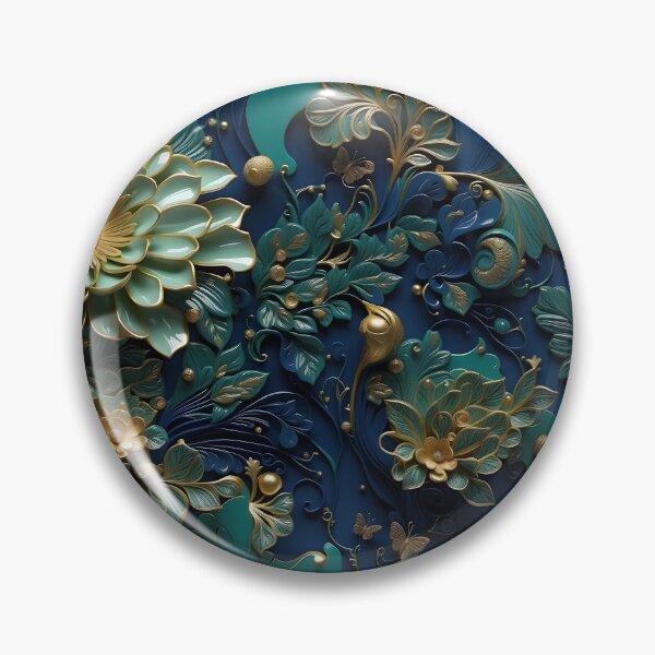 Item preview, Flowers and pearls in shades of blue, turquoise and gold - 3D relief #60 designed and sold by GoldenEraArt.