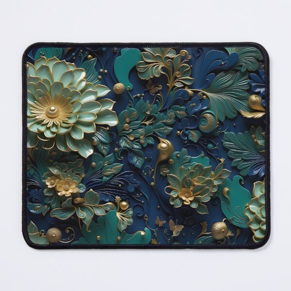 Item preview, Flowers and pearls in shades of blue, turquoise and gold - 3D relief #60 designed and sold by GoldenEraArt.