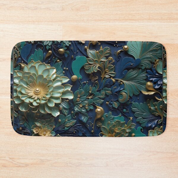 Item preview, Flowers and pearls in shades of blue, turquoise and gold - 3D relief #60 designed and sold by GoldenEraArt.