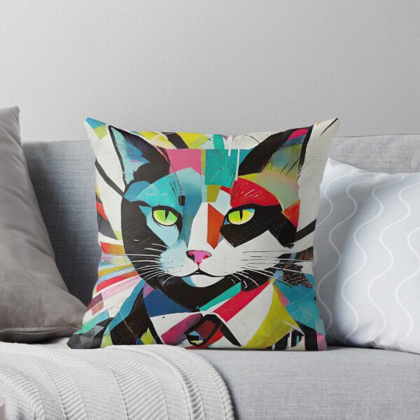 Item preview, Mosaic Feline Fascination - A Vivid Anarchy of Colors Art Print designed and sold by bsilvia.