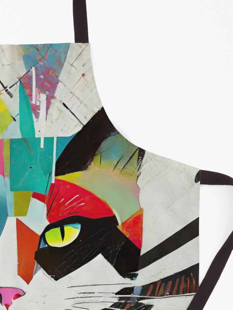 Thumbnail 3 of 6, Apron, Mosaic Feline Fascination - A Vivid Anarchy of Colors Art Print designed and sold by bsilvia.