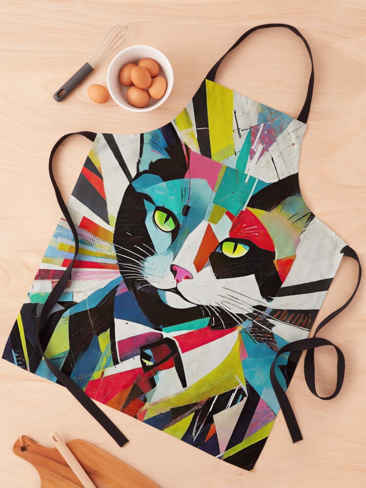 Thumbnail 1 of 6, Apron, Mosaic Feline Fascination - A Vivid Anarchy of Colors Art Print designed and sold by bsilvia.