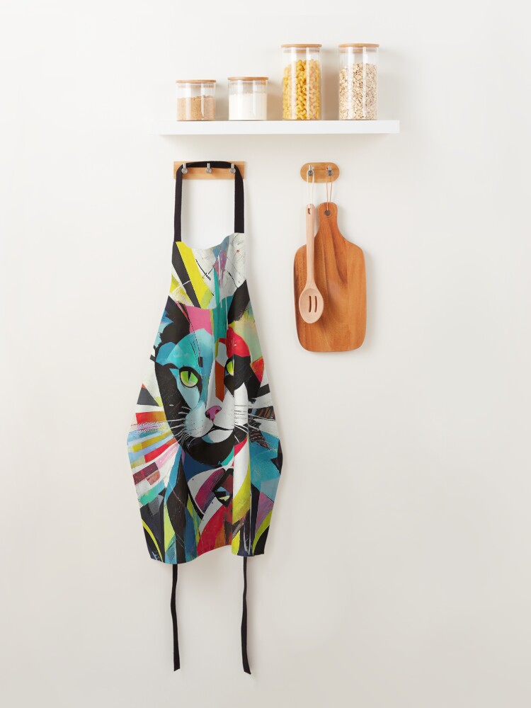Thumbnail 4 of 6, Apron, Mosaic Feline Fascination - A Vivid Anarchy of Colors Art Print designed and sold by bsilvia.