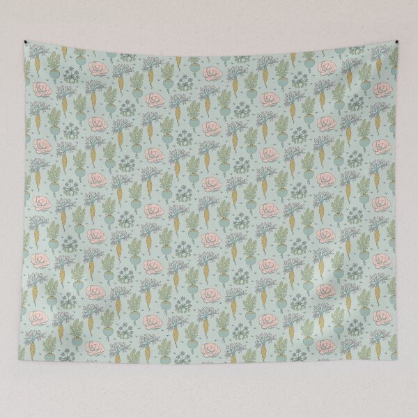 Item preview, Cabbage and carrots on blue-grey designed and sold by colorofmagic.