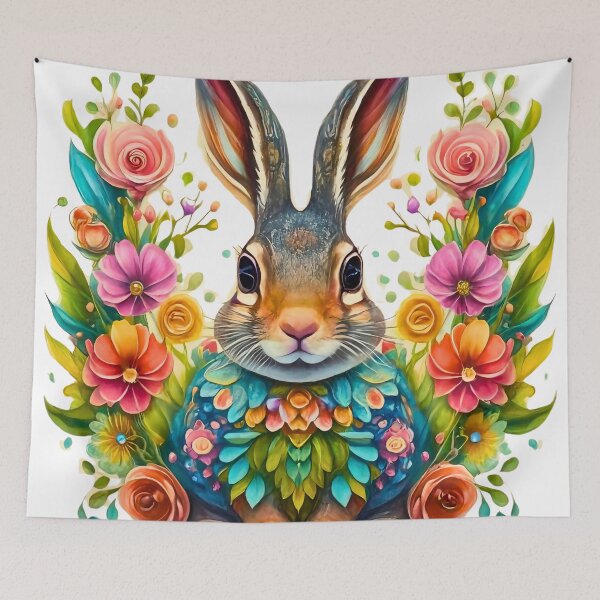 Item preview, Floral Folk Art Easter Rabbit  designed and sold by RachelRebel.