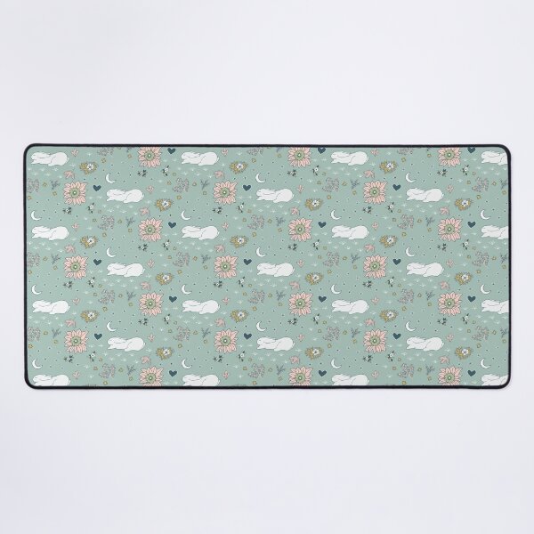 Item preview, Sleeping white rabbits on green meadow at night designed and sold by colorofmagic.
