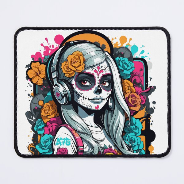Item preview, Sugar Skull Girl with White Hair and Colourful Flowers designed and sold by A78-Designs.