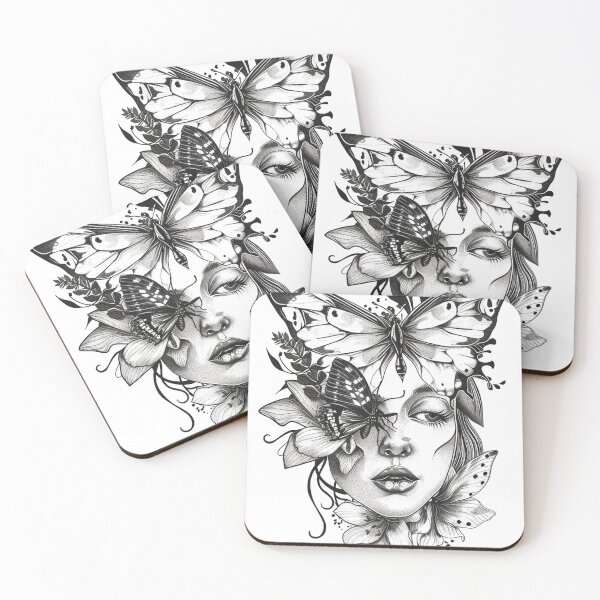 Item preview, sketch woman with butterflies and flowers designed and sold by MateLDN.