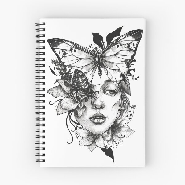 Item preview, sketch woman with butterflies and flowers designed and sold by MateLDN.