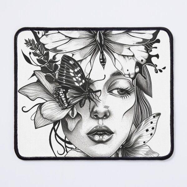Item preview, sketch woman with butterflies and flowers designed and sold by MateLDN.