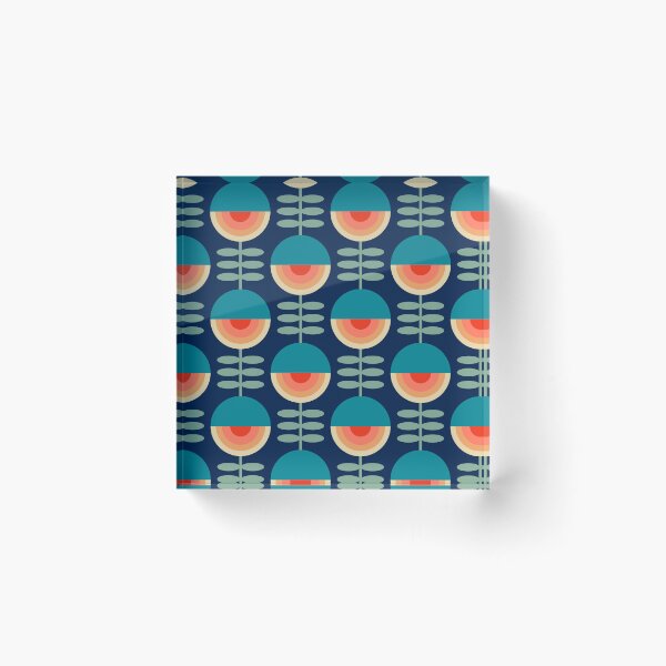 Artikelvorschau, Faule Retro-Blumen auf dunkelblau entworfen und verkauft von colorofmagic.