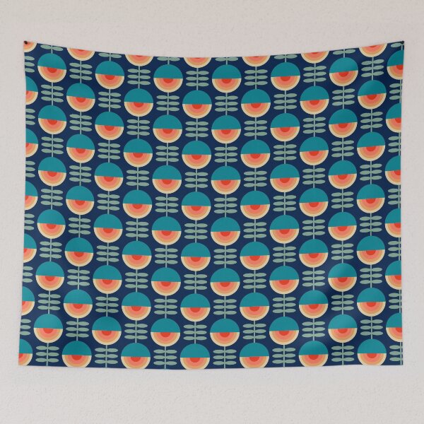 Item preview, Lazy retro flowers on dark blue designed and sold by colorofmagic.