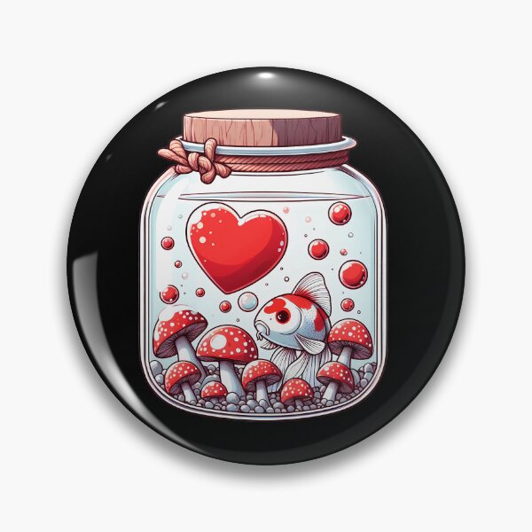 Item preview, Koifish red heart mushroom in jar valentines day designed and sold by MTRBSK11.