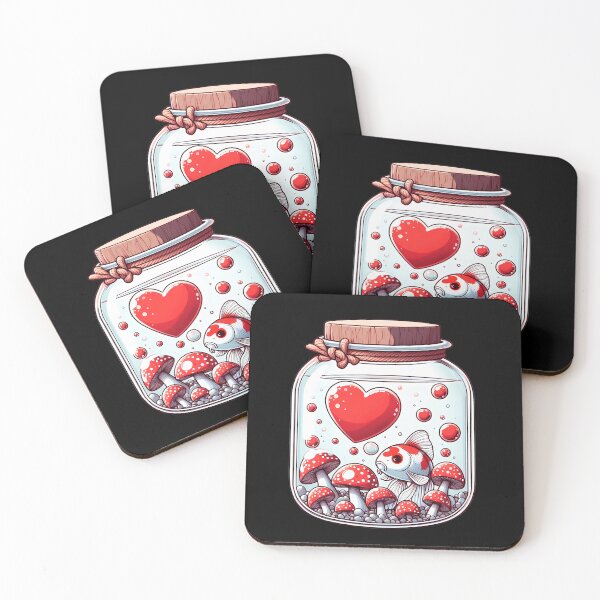 Item preview, Koifish red heart mushroom in jar valentines day designed and sold by MTRBSK11.