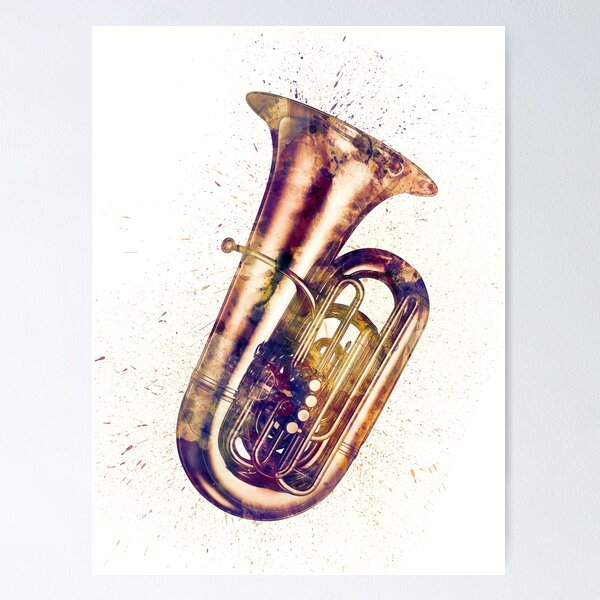 Tuba Shiny Golden Brass Musical Instrument Colorful Watercolor