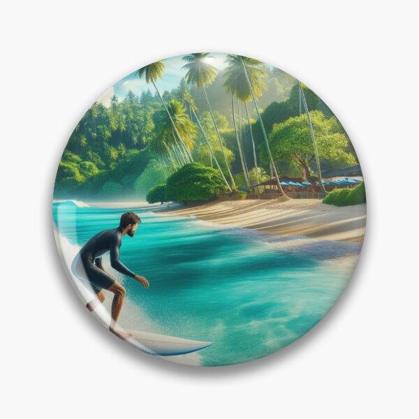 Item preview, Surfer on a board enjoying the waves at a tropical beach with palm trees and azure sea designed and sold by AndreaMart.