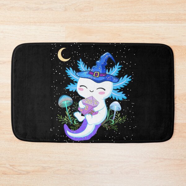 Item preview, DND AXOLOTL, Cute happy axolotl wizard holding D20 dice, mushrooms and night sky moon. designed and sold by DungeonAtelier.