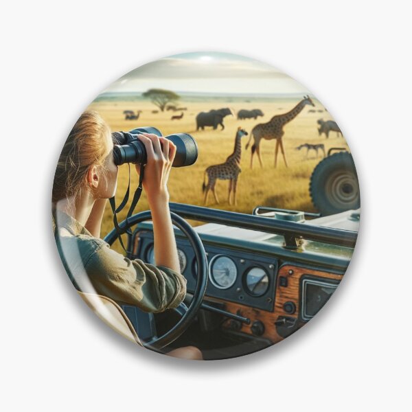 Item preview, Traveler observing wild animals on a safari in the African savannah from a jeep with an open roof designed and sold by AndreaMart.