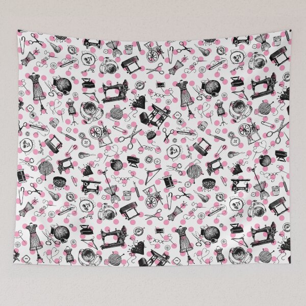 Item preview, Retro handmade symbols. Knitting, sewing, crotchet etc. Candy pink dots designed and sold by Drawmecute.