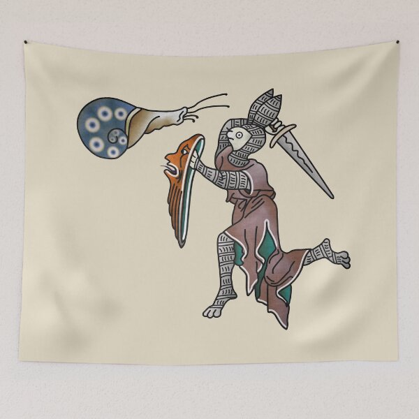 Item preview, Marginalia Rabbit Knight vs Snail medieval meme designed and sold by MargiKnights.