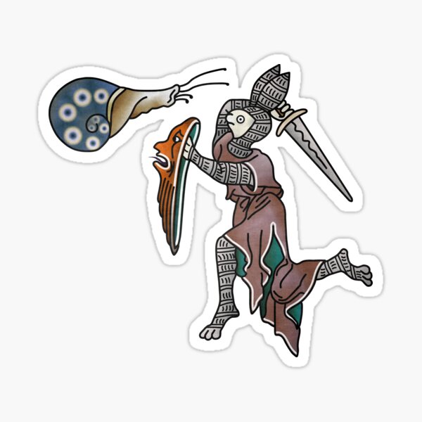 Vista previa del artículo con la obra «Marginalia caballero conejo contra caracol meme medieval», diseñado y vendido por MargiKnights.