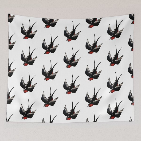 Item preview, Black red swallow traditional tattoo designed and sold by emeteneme.