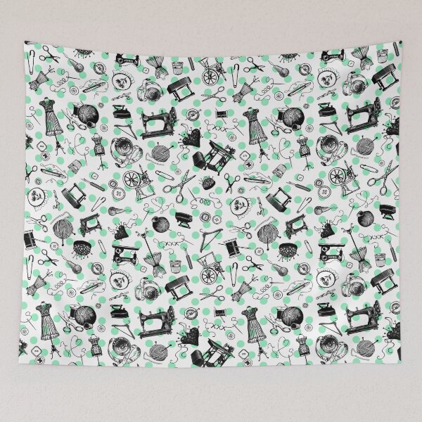 Item preview, Retro handmade symbols. Knitting, sewing, crotchet etc. Cool teal dots designed and sold by Drawmecute.