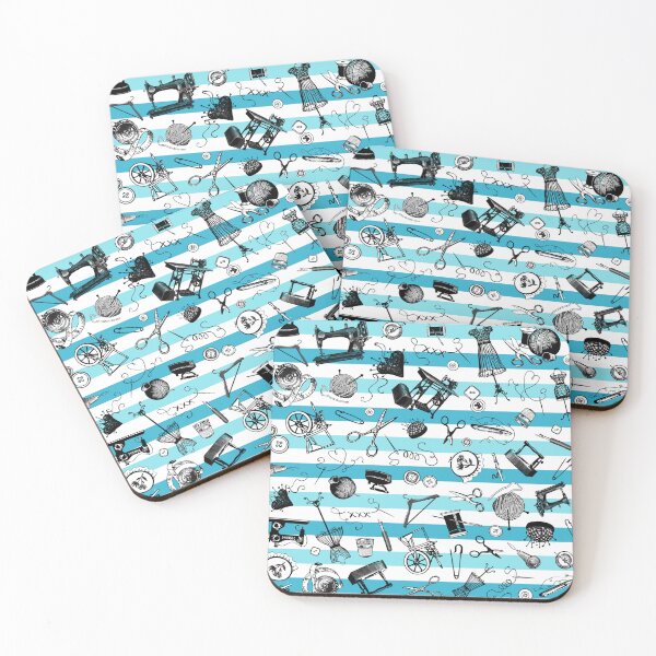 Item preview, Retro handmade symbols. Knitting, sewing, crotchet etc. Stylish blue stripes designed and sold by Drawmecute.